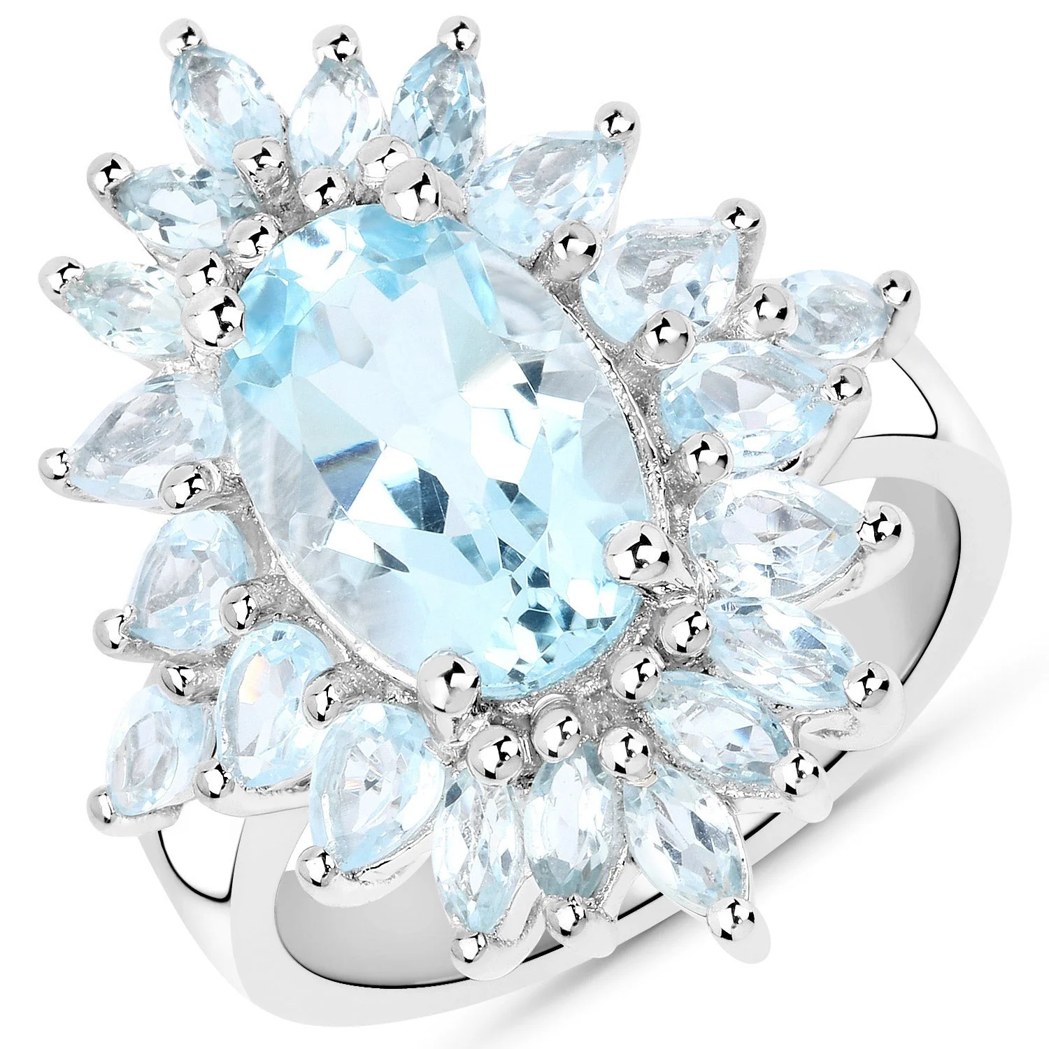 19.18 Carat Genuine Blue Topaz .925 Sterling Silver 3 Piece Jewelry Set (Ring, Earrings, and Pendant w/ Chain) - Image 3