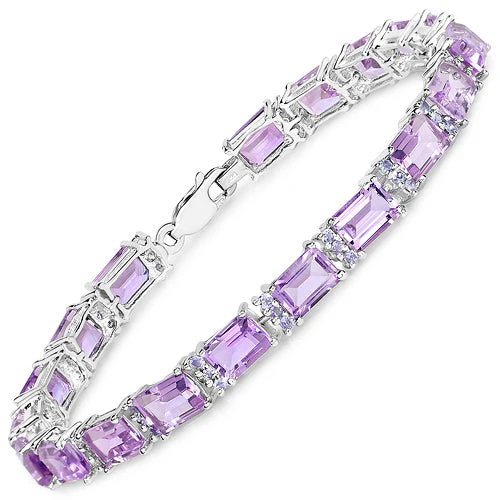 19.19 Carat Genuine Amethyst and Tanzanite .925 Sterling Silver Bracelet - Image 5