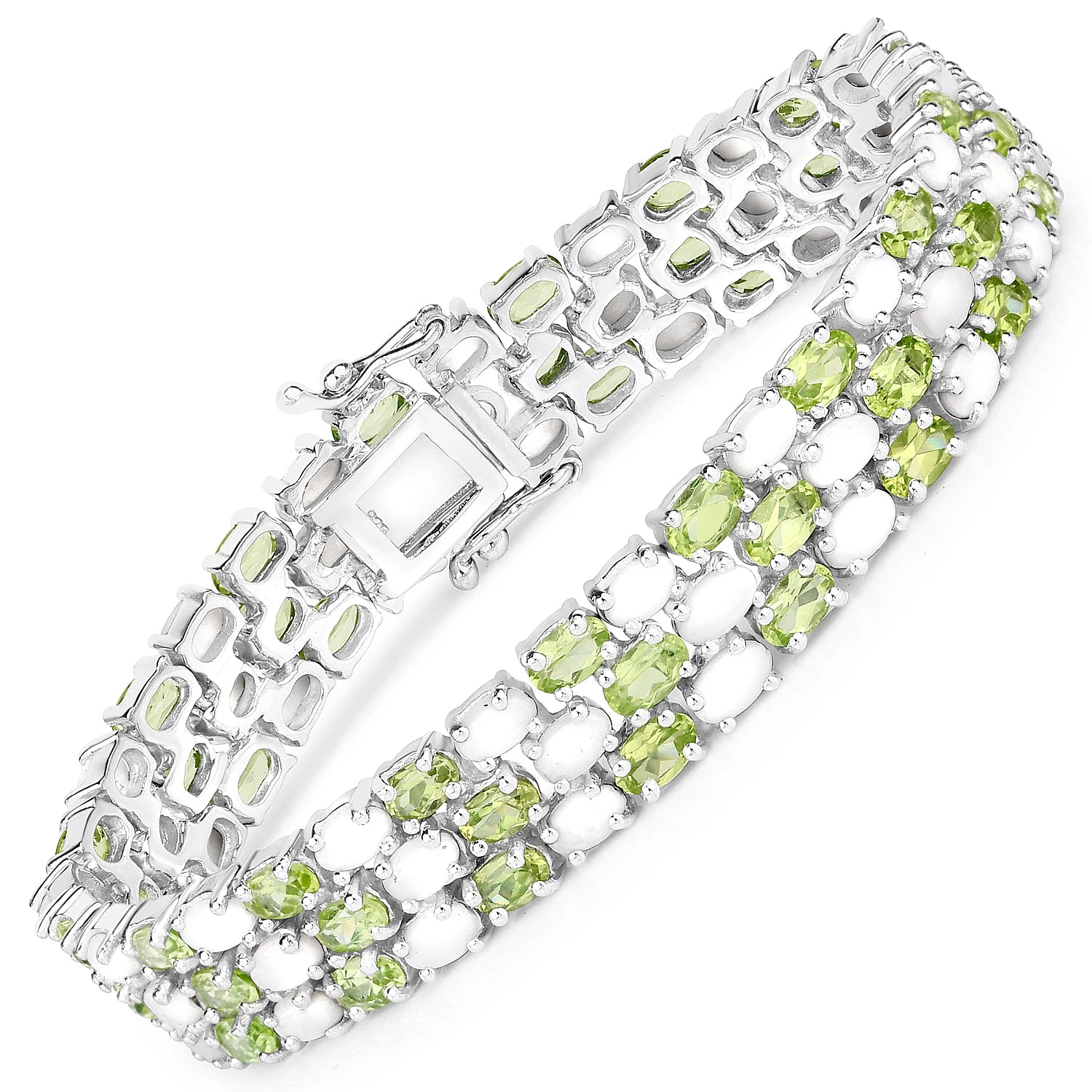 19.73 Carat Genuine Opal and Peridot .925 Sterling Silver Bracelet - Image 2