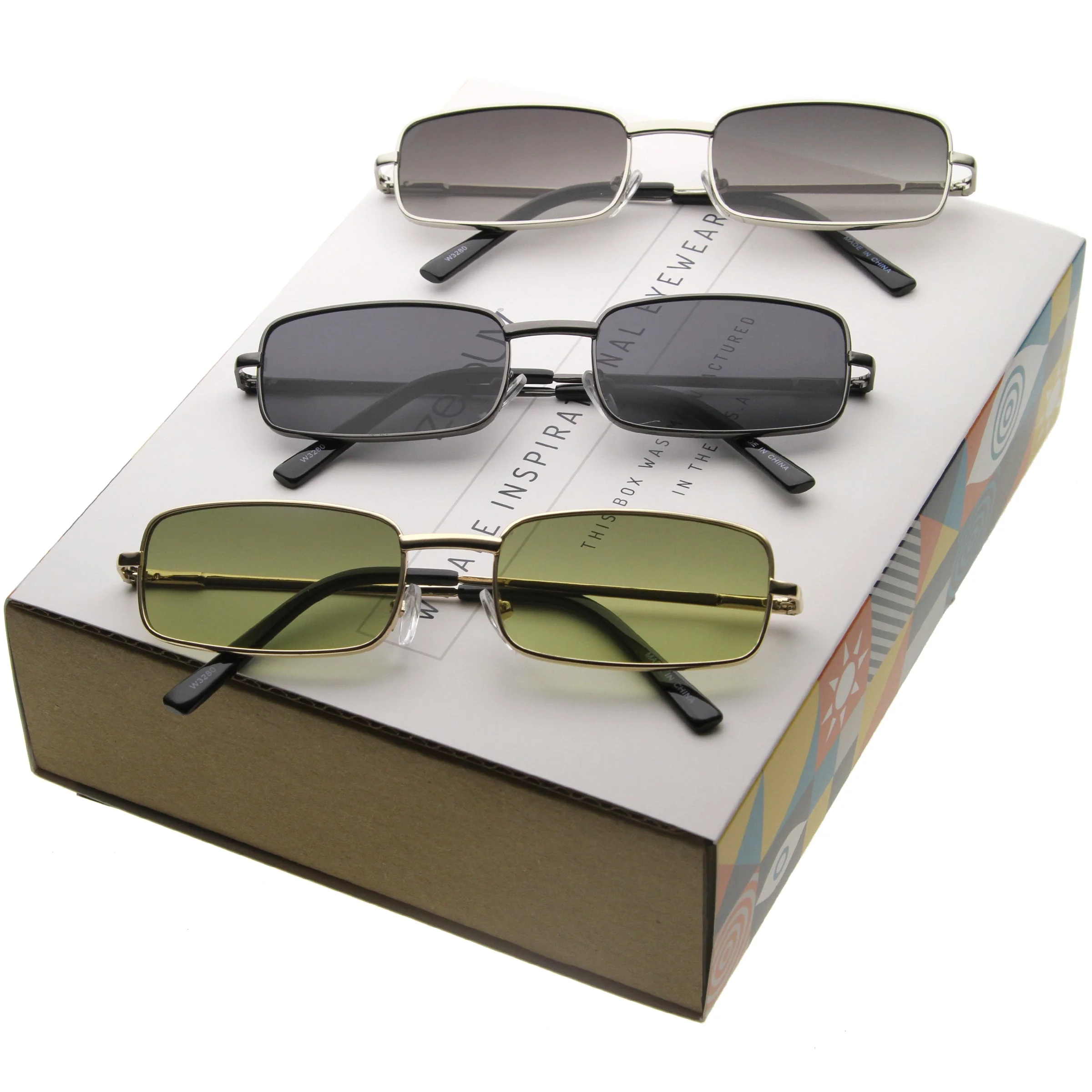 1990's Retro Indie Small Square Metal Sunglasses C719 [Promo Box]