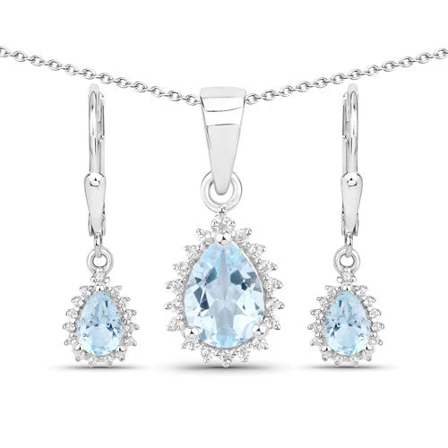 2.00 Carat Genuine Blue Topaz and White Topaz .925 Sterling Silver Jewelry Set - Image 4