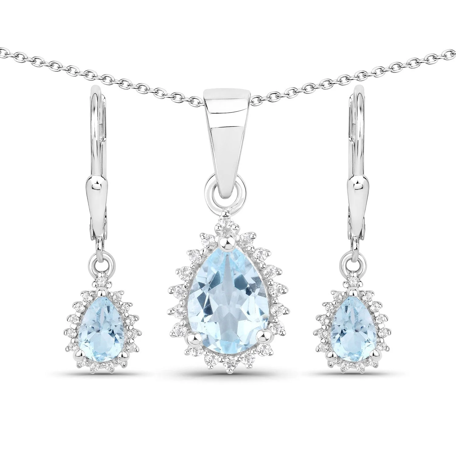 2.00 Carat Genuine Blue Topaz and White Topaz .925 Sterling Silver Jewelry Set - Image 7