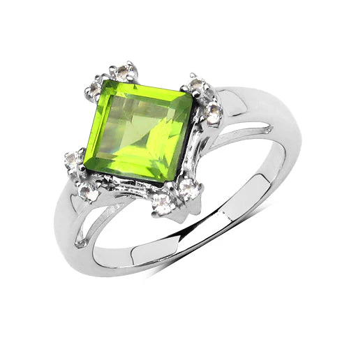 2.01 Carat Genuine Peridot & White Topaz .925 Sterling Silver Ring - Image 3