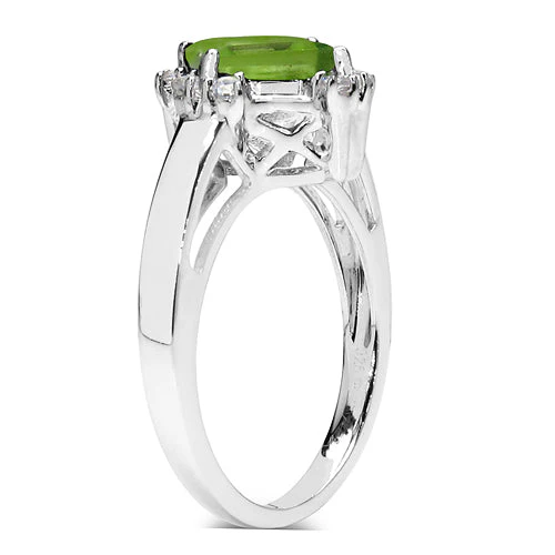 2.01 Carat Genuine Peridot & White Topaz .925 Sterling Silver Ring - Image 4