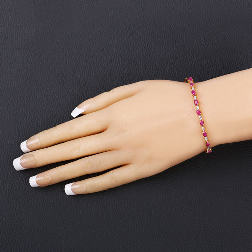 2.01 Carat Genuine Ruby and White Diamond .925 Sterling Silver Bracelet - Image 9