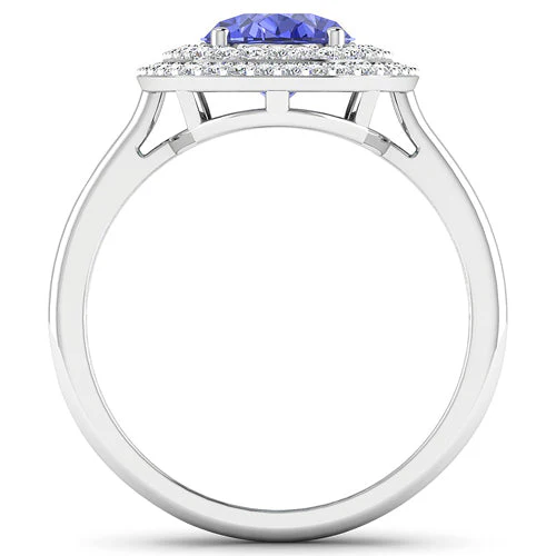 2.02 Carat Genuine Tanzanite and White Diamond 14K White Gold Ring - Image 5