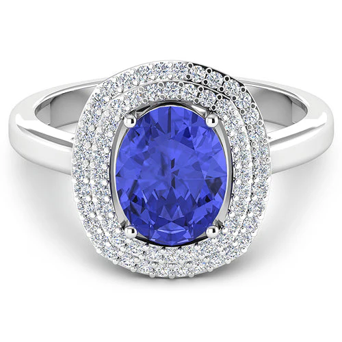 2.02 Carat Genuine Tanzanite and White Diamond 14K White Gold Ring - Image 6