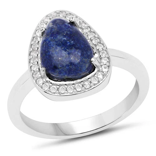 2.03 Carat Genuine Lapis And White Topaz .925 Sterling Silver Ring - Image 4