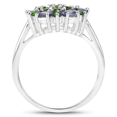 2.03 Carat Genuine Tanzanite and Chrome Diopside .925 Sterling Silver Ring - Image 5