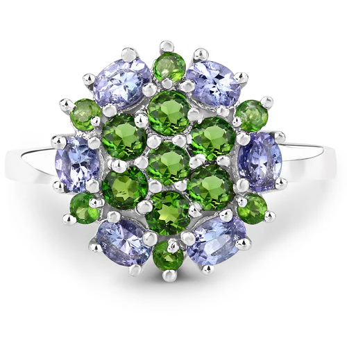 2.03 Carat Genuine Tanzanite and Chrome Diopside .925 Sterling Silver Ring - Image 6