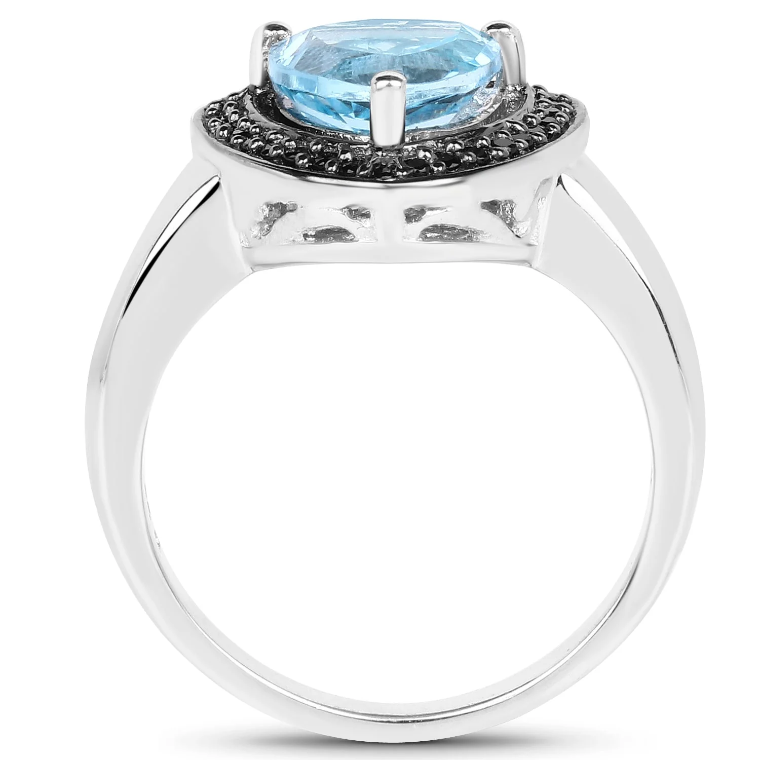 2.06 Carat Genuine Swiss Blue Topaz and Black Diamond .925 Sterling Silver Ring - Image 2