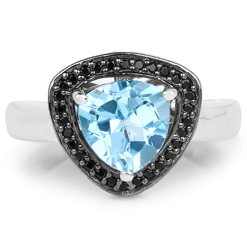 2.06 Carat Genuine Swiss Blue Topaz and Black Diamond .925 Sterling Silver Ring - Image 6