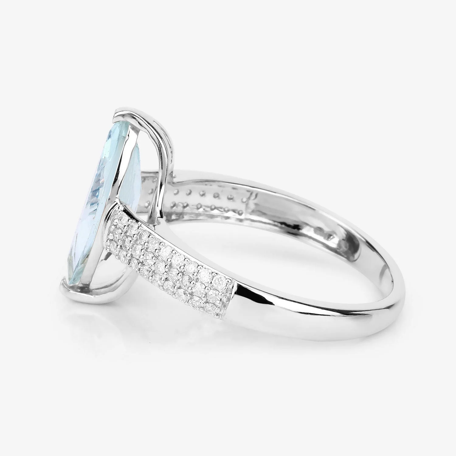 2.09 Carat Genuine Aquamarine and White Diamond 14K White Gold Ring - Image 4