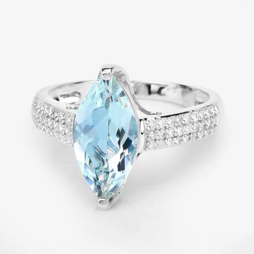 2.09 Carat Genuine Aquamarine and White Diamond 14K White Gold Ring - Image 7