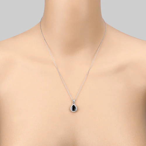 2.09 Carat Genuine Blue Sapphire and White Diamond 14K White Gold Pendant - Image 14