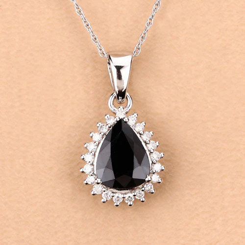 2.09 Carat Genuine Blue Sapphire and White Diamond 14K White Gold Pendant - Image 8