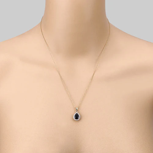 2.09 Carat Genuine Blue Sapphire and White Diamond 14K Yellow Gold Pendant - Image 14