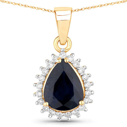 2.09 Carat Genuine Blue Sapphire and White Diamond 14K Yellow Gold Pendant - Image 5