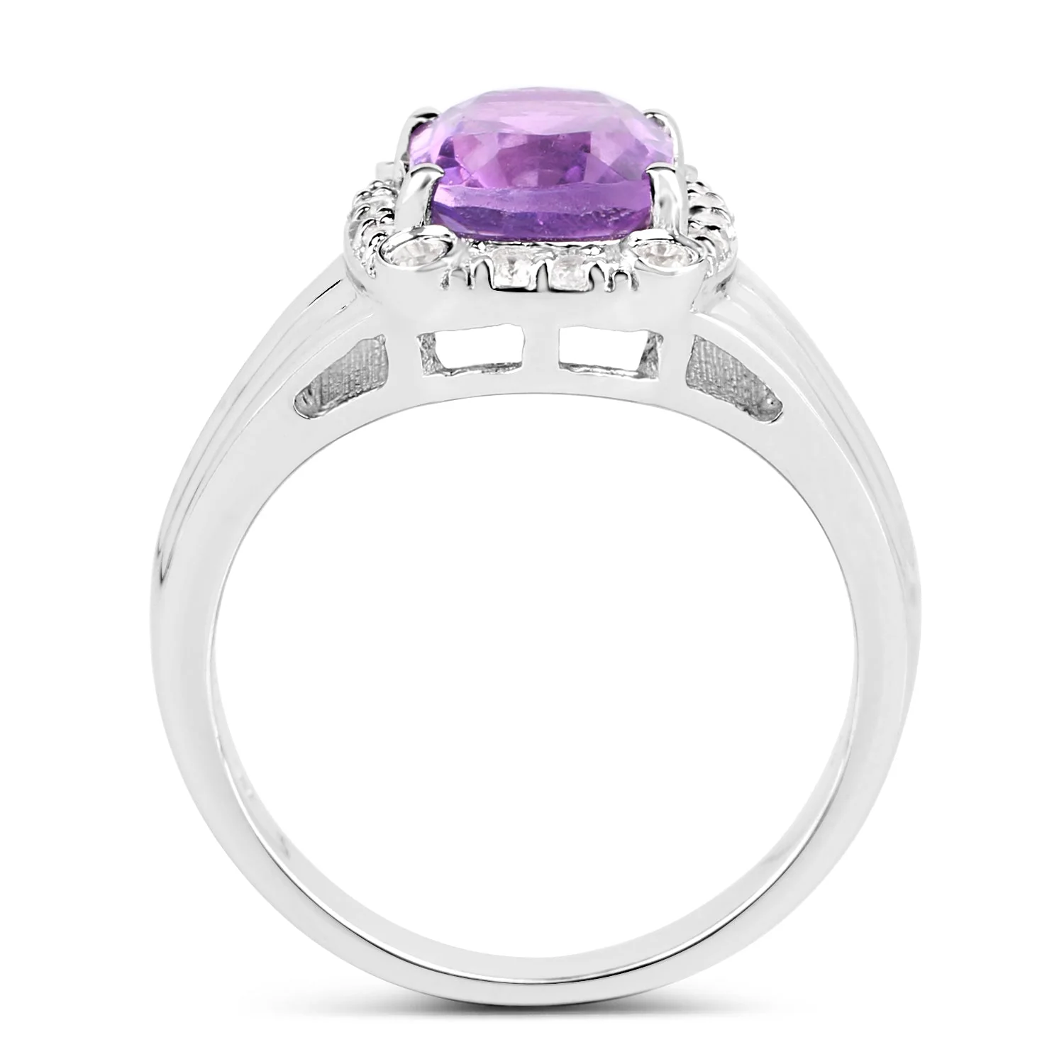 2.13 Carat Genuine  Amethyst and White Topaz .925 Sterling Silver Ring - Image 2