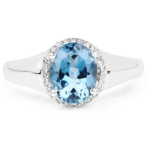 2.13 Carat Genuine London Blue Topaz and White Topaz .925 Sterling Silver Ring - Image 6
