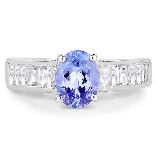 2.13 Carat Genuine Tanzanite & White Topaz .925 Sterling Silver Ring - Image 6