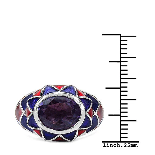 2.16 Carat Genuine Amethyst & White Diamond .925 Sterling Silver Ring - Image 3