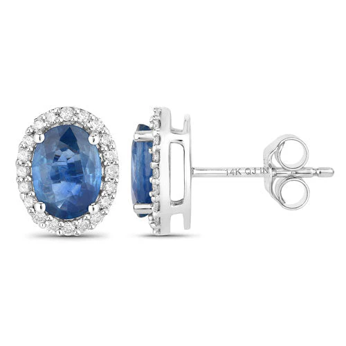2.16 Carat Genuine Blue Sapphire and White Diamond 14K White Gold Earrings - Image 5