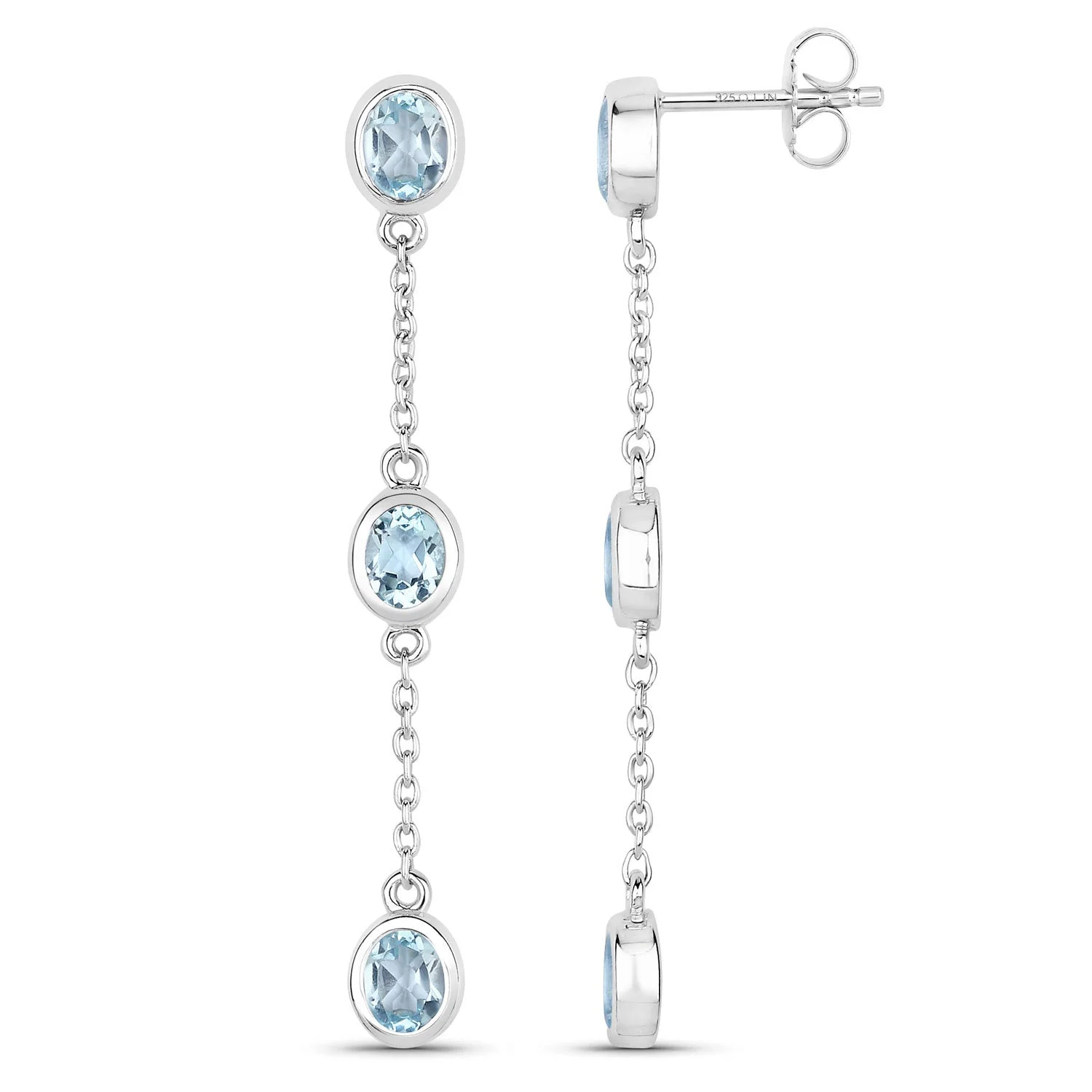 2.16 Carat Genuine Blue Topaz .925 Sterling Silver Earrings - Image 2