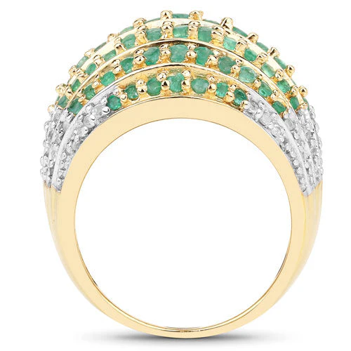 2.16 Carat Genuine Zambian Emerald and White Topaz .925 Sterling Silver Ring - Image 5