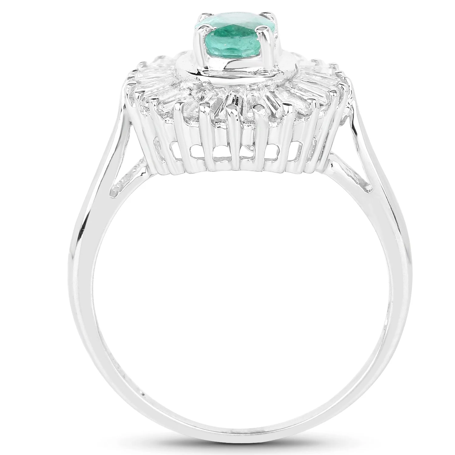 2.16 Carat Genuine Zambian Emerald and White Topaz .925 Sterling Silver Ring - Image 2