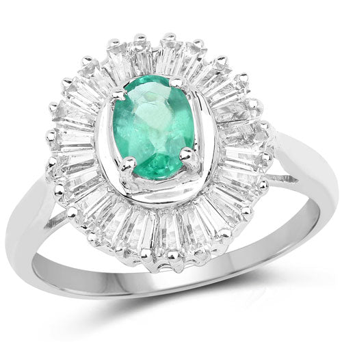 2.16 Carat Genuine Zambian Emerald and White Topaz .925 Sterling Silver Ring - Image 4