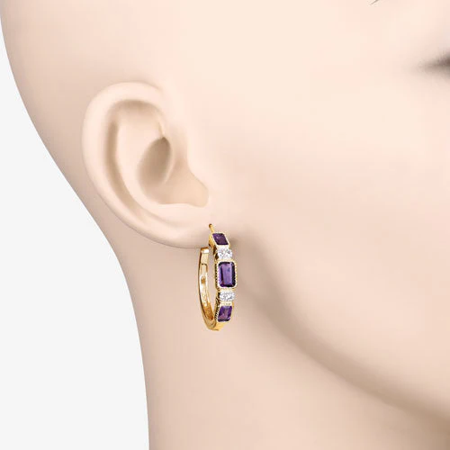 2.18 Carat Genuine Amethyst and White Topaz .925 Sterling Silver Earrings - Image 7