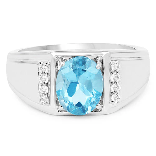2.18 Carat Genuine London Blue Topaz and White Topaz .925 Sterling Silver Ring - Image 6