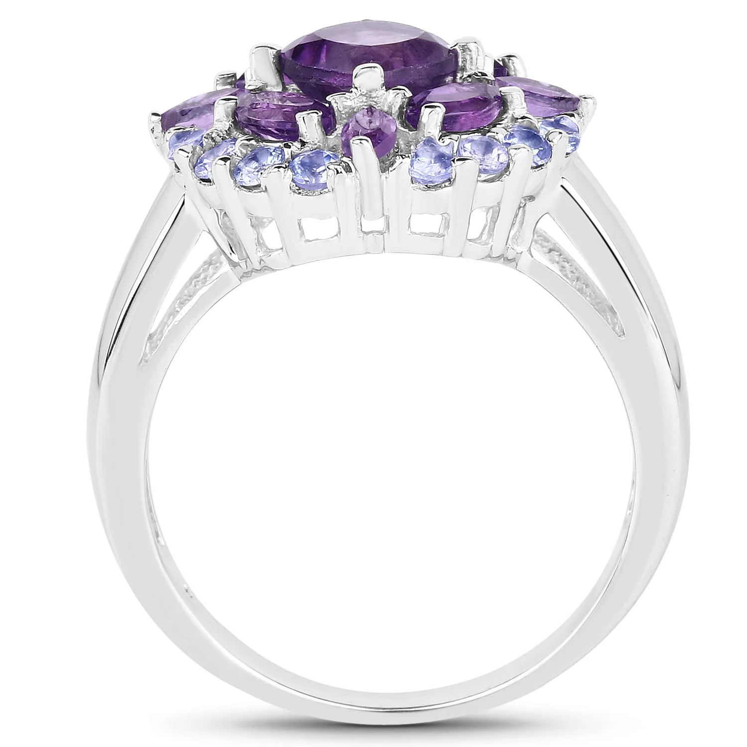2.19 Carat Genuine Amethyst and Tanzanite .925 Sterling Silver Ring - Image 2