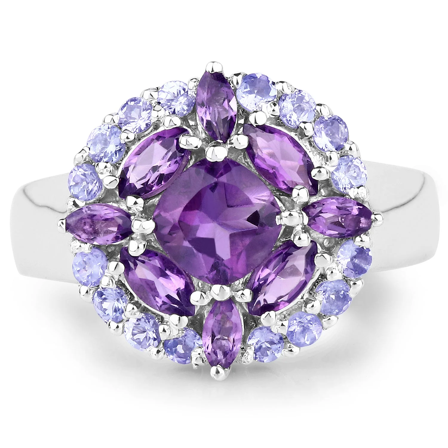 2.19 Carat Genuine Amethyst and Tanzanite .925 Sterling Silver Ring - Image 3
