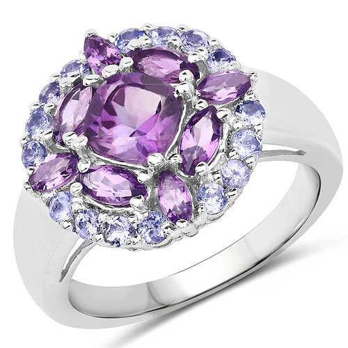 2.19 Carat Genuine Amethyst and Tanzanite .925 Sterling Silver Ring - Image 4