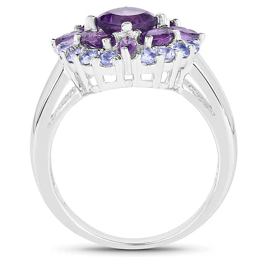 2.19 Carat Genuine Amethyst and Tanzanite .925 Sterling Silver Ring - Image 5