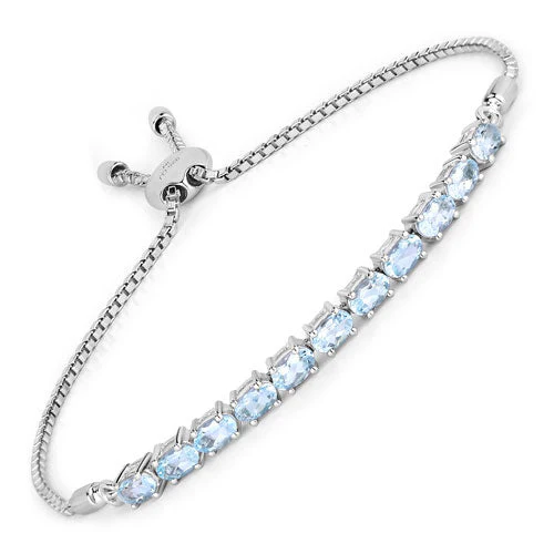 2.20 Carat Genuine Aquamarine .925 Sterling Silver Bracelet - Image 4