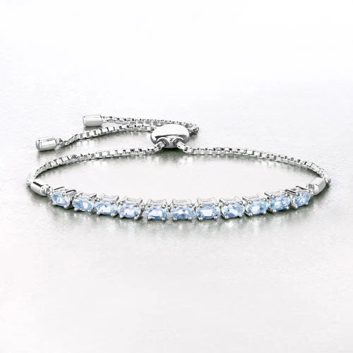 2.20 Carat Genuine Aquamarine .925 Sterling Silver Bracelet - Image 8