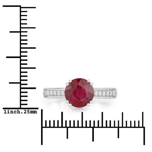 2.20 Carat Genuine Ruby and White Diamond 14K White Gold Ring - Image 3