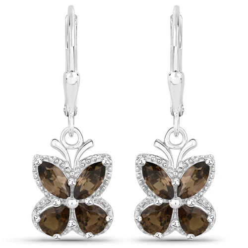 2.20 Carat Genuine Smoky Quartz .925 Sterling Silver Earrings - Image 2