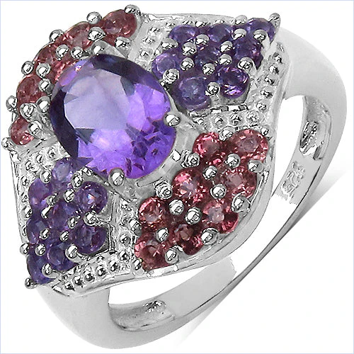 2.24 Carat Genuine Amethyst and Rhodolite .925 Sterling Silver Ring