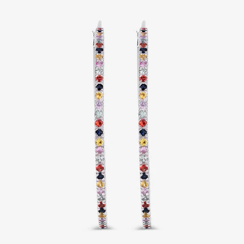 2.24 Carat Genuine Multi Sapphire .925 Sterling Silver Earrings - Image 14