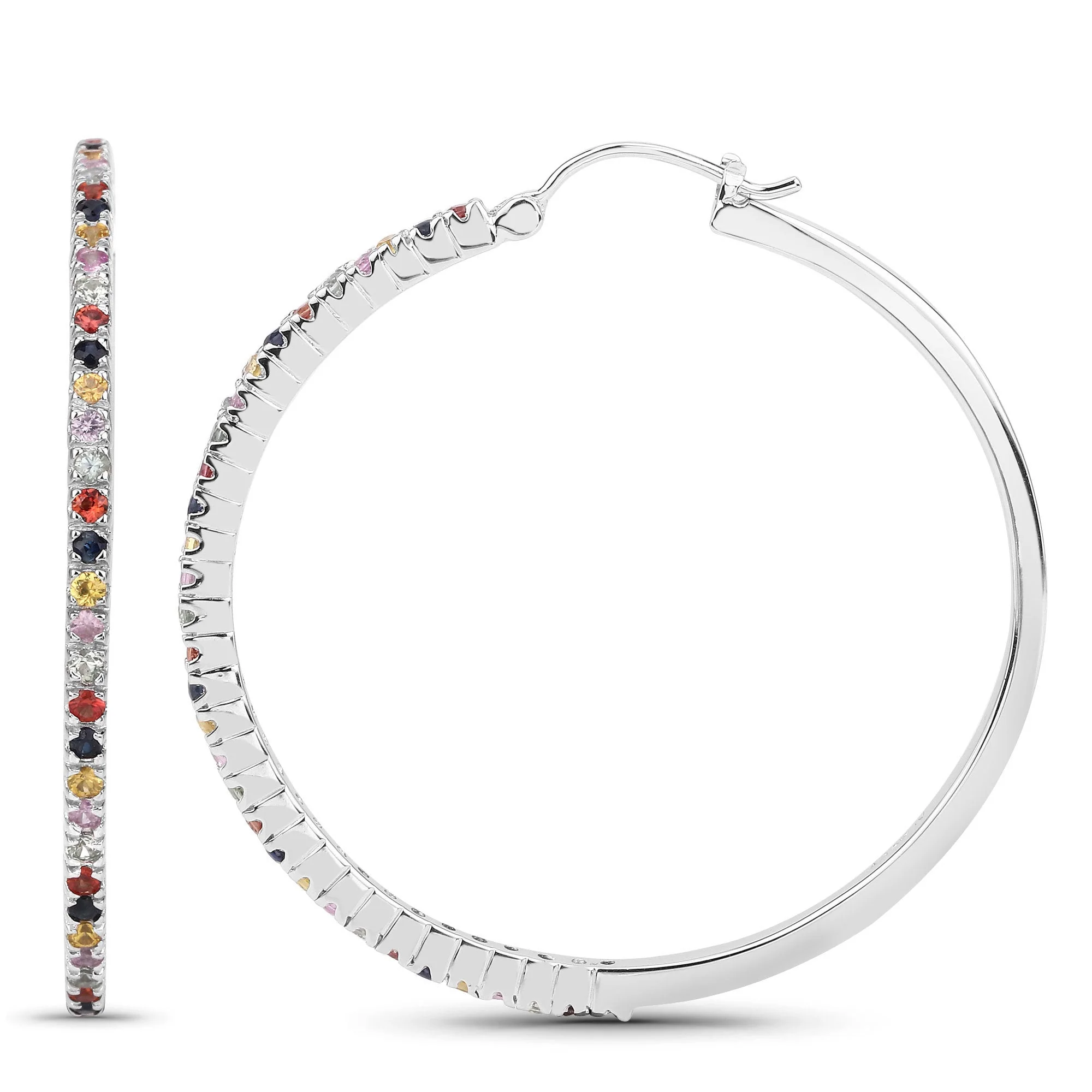 2.24 Carat Genuine Multi Sapphire .925 Sterling Silver Earrings - Image 2