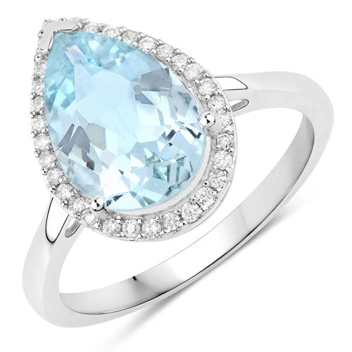 2.25 Carat Genuine Aquamarine And White Diamond 10K White Gold Ring - Image 2