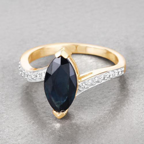 2.26 Carat Genuine Blue Sapphire and White Diamond 14K Yellow Gold Ring - Image 4