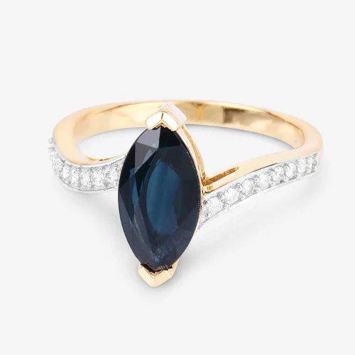 2.26 Carat Genuine Blue Sapphire and White Diamond 14K Yellow Gold Ring - Image 9