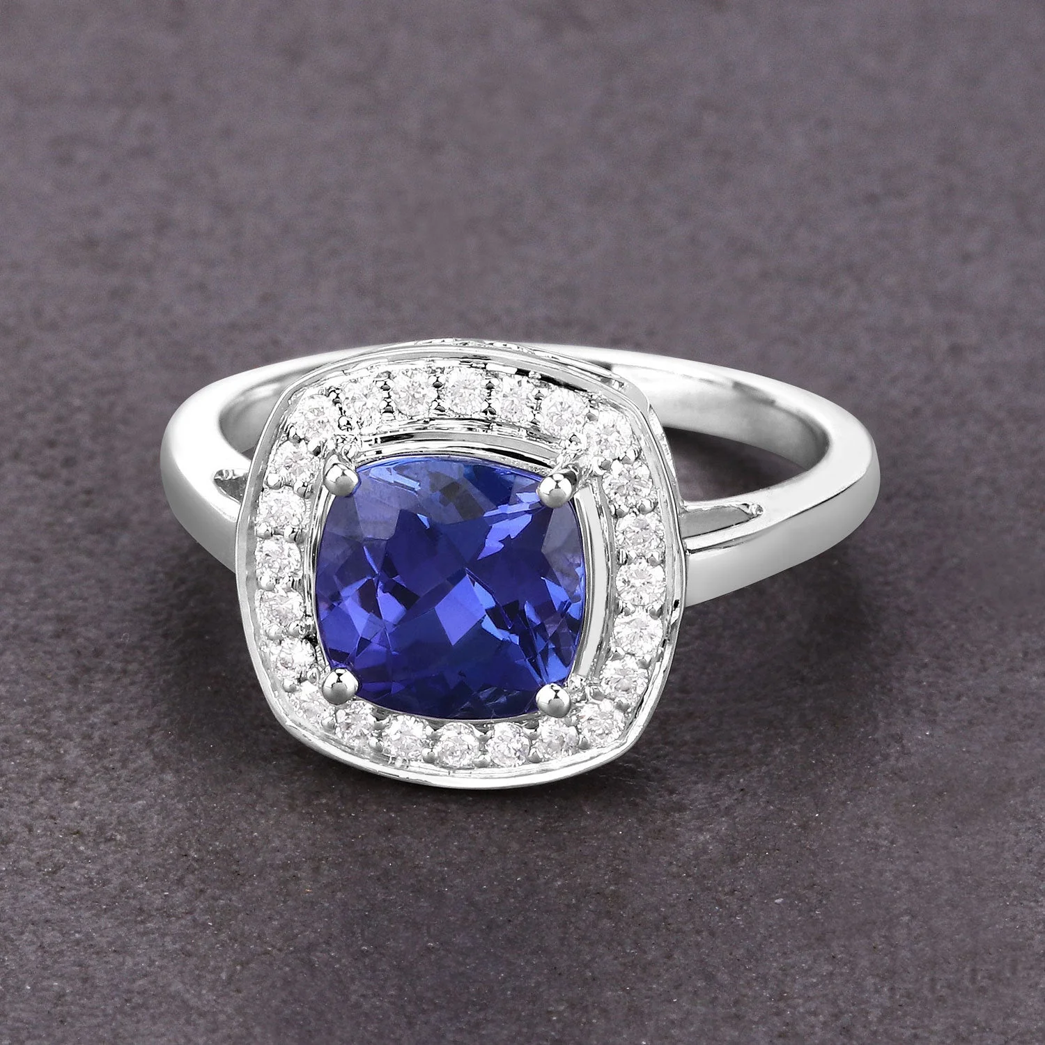 2.26 Carat Genuine Tanzanite and White Diamond 14K White Gold Ring - Image 2