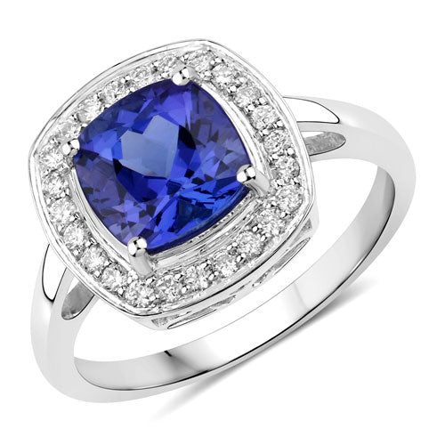 2.26 Carat Genuine Tanzanite and White Diamond 14K White Gold Ring - Image 4