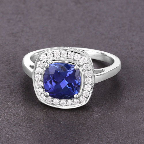 2.26 Carat Genuine Tanzanite and White Diamond 14K White Gold Ring - Image 5